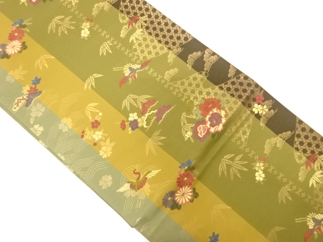 JAPANESE FUKURO OBI / WOVEN PEONY & CRANE